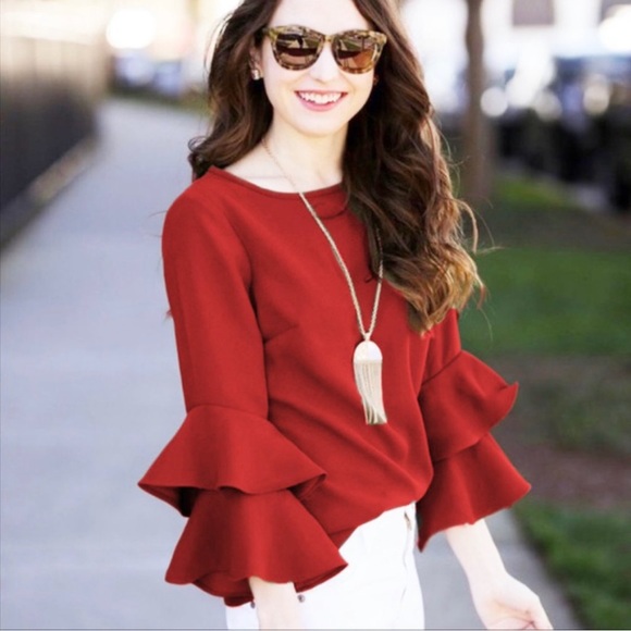 J Crew Bell Ruffle Sleeve Blouse - Picture 1 of 12